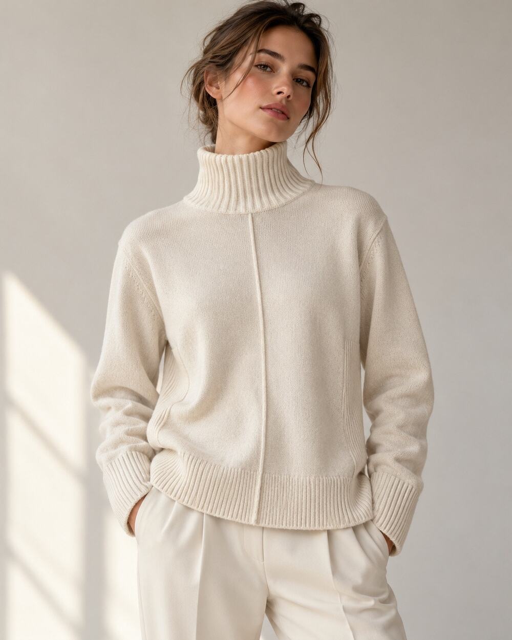 Nordstrom XS Ivory Organic Cotton Merino Wool Boxy Ribbed Mock Neck Sweater